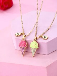 2入組女孩鋅合金冰淇淋造型彩色油吊墜項鍊套裝,偉大適用於日常穿著,最好朋友首飾類禮品