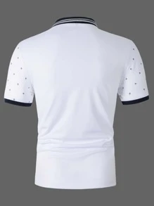 Manfinity Men Allover Print Contrast Trim Polo Shirt - White - View 2