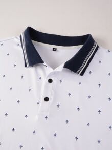 Manfinity Men Allover Print Contrast Trim Polo Shirt - White - View 3