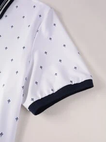 Manfinity Men Allover Print Contrast Trim Polo Shirt - White - View 4