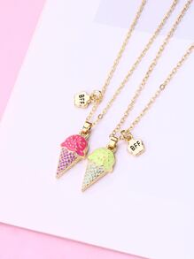 2入組女孩鋅合金冰淇淋造型彩色油吊墜項鍊套裝,偉大適用於日常穿著,最好朋友首飾類禮品