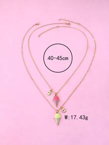 2入組女孩鋅合金冰淇淋造型彩色油吊墜項鍊套裝,偉大適用於日常穿著,最好朋友首飾類禮品