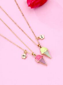 2入組女孩鋅合金冰淇淋造型彩色油吊墜項鍊套裝,偉大適用於日常穿著,最好朋友首飾類禮品