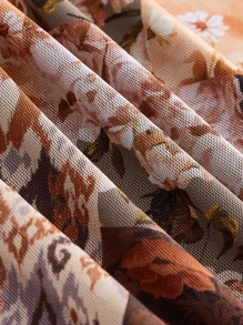 SHEIN MOD 色塊拼接圖案木耳邊吊帶連衣裙 - 彩色 - 查看 4