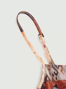 SHEIN MOD 色塊拼接圖案木耳邊吊帶連衣裙 - 彩色 - 查看 3