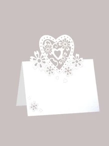 10pcs/set Heart Hollow Dinner Name Card, Simple Heart & Flower Design Invitation Card For Household - White - View 1