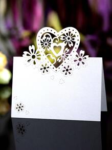 10pcs/set Heart Hollow Dinner Name Card, Simple Heart & Flower Design Invitation Card For Household - White - View 2