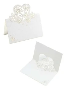10pcs/set Heart Hollow Dinner Name Card, Simple Heart & Flower Design Invitation Card For Household - White - View 5