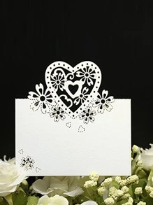 10pcs/set Heart Hollow Dinner Name Card, Simple Heart & Flower Design Invitation Card For Household - White - View 7
