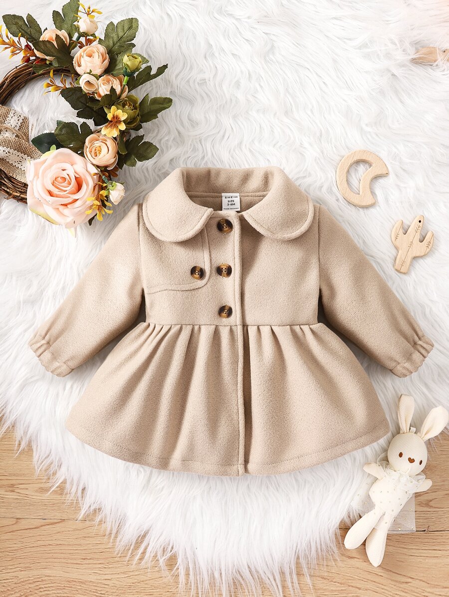 Baby Girl Button Front Peter Pan Collar Coat
