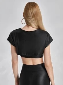 DESIGNED BY TONY Solid Crop PU Leather Top - Black - View 2