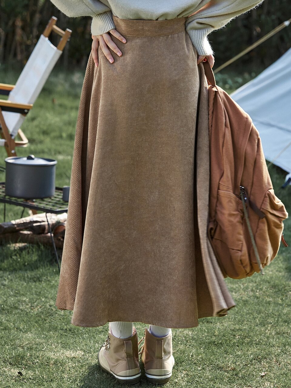 Casual Side Zipper Solid Corduroy Skirt, Autumn