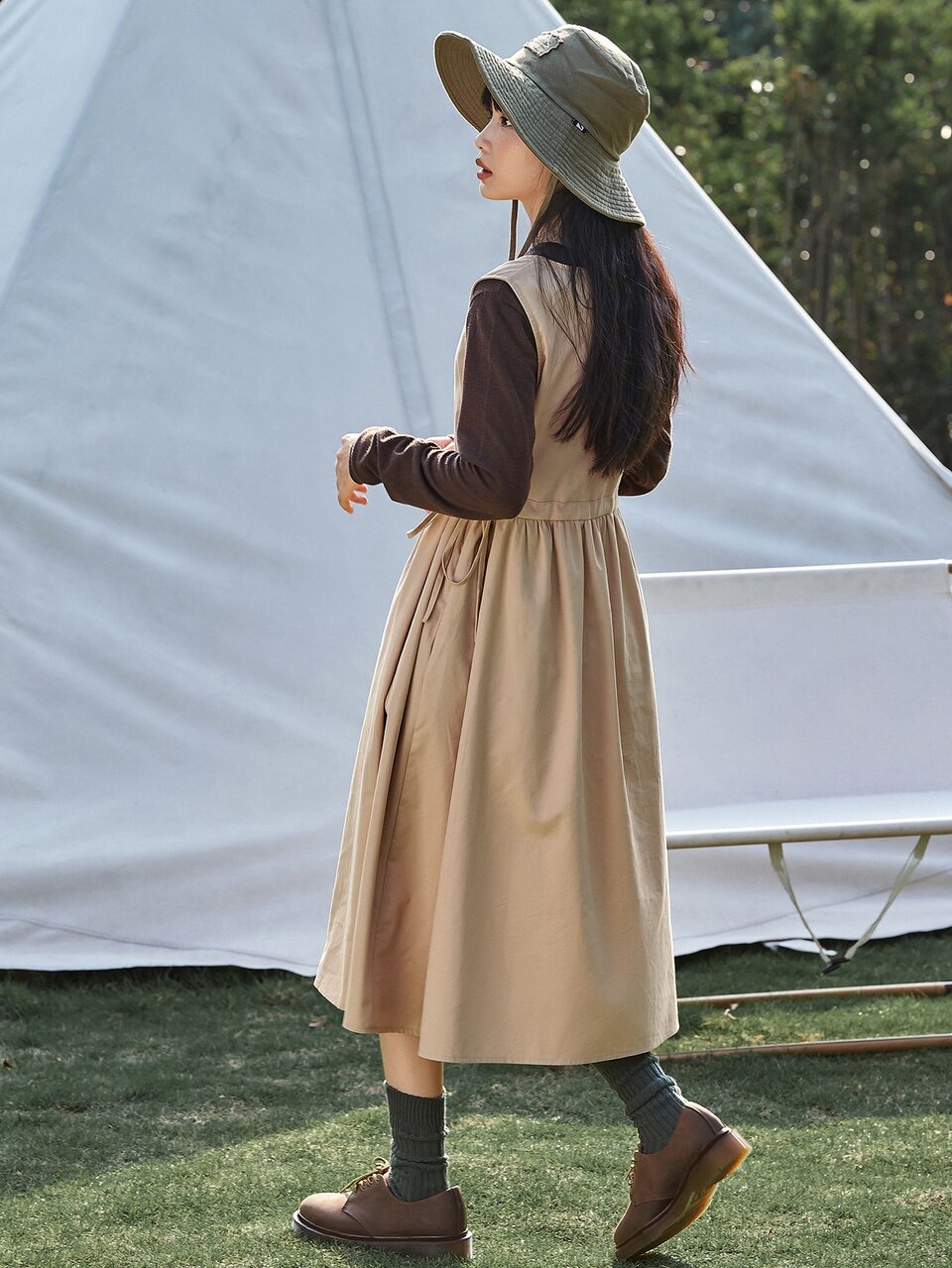 Solid Drawstring Waist Sleeveless Dress