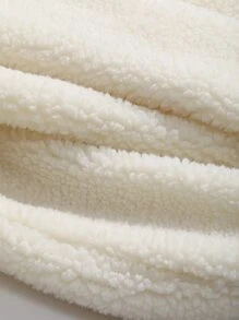 DAZY Letter Embroidery Quarter Zip Drop Shoulder Teddy Sweatshirt Without Tee - Beige - View 9