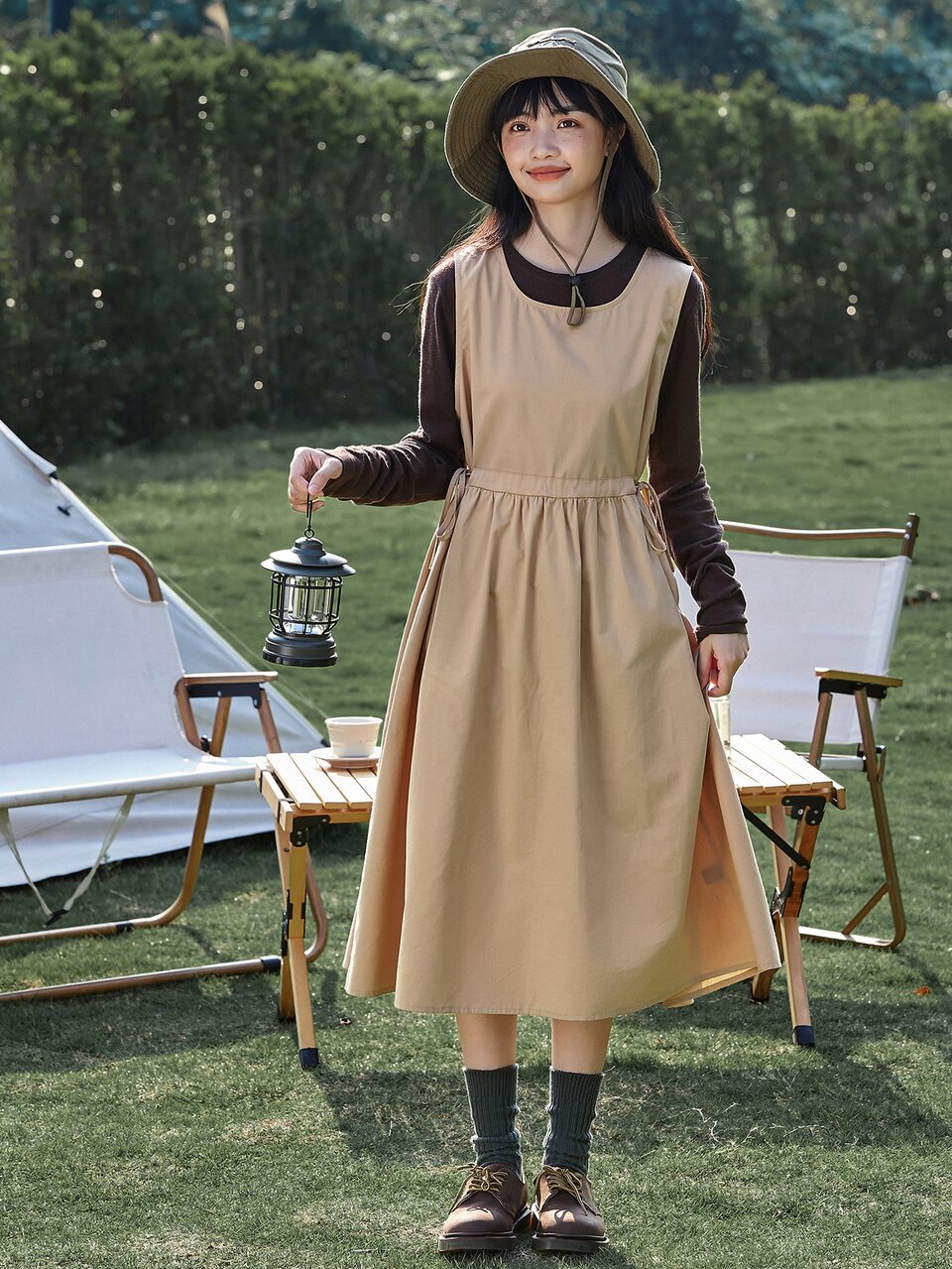 Solid Drawstring Waist Sleeveless Dress