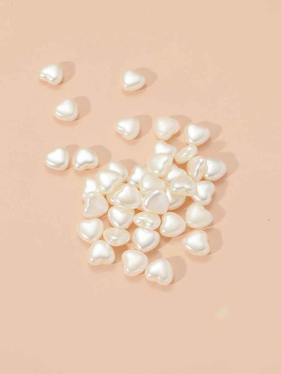 40入組假珍珠心形diy珠寶配件 - 白色 - 查看 1