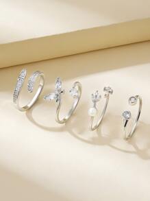 4pcs Vòng cửa tay áo Khối Zirconia  & Trang trí Bướm - Bạc - Xem 2