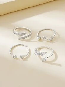 4pcs Vòng cửa tay áo Khối Zirconia  & Trang trí Bướm - Bạc - Xem 3