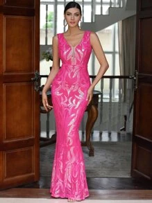 LOVE&LEMONADE Áo choàng trang trọng Nàng tiên cá Hem Kim sa - Màu Hồng Tươi - Xem 1