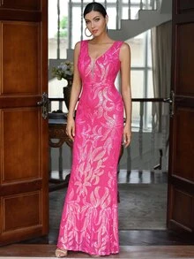 LOVE&LEMONADE Áo choàng trang trọng Nàng tiên cá Hem Kim sa - Màu Hồng Tươi - Xem 6