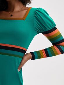 Manic Pop 方領條紋圖案撞色T恤 - 綠色 - 查看 6