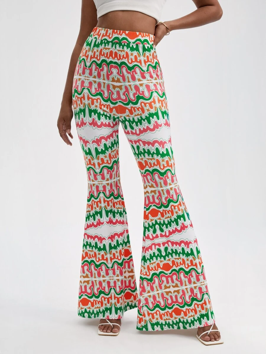 Manic Pop Allover Print Flare Leg Trousers - Multicolor - View 1