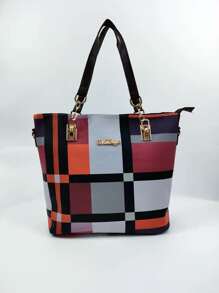 6入組彩塊肩袋套裝時尚手提袋套裝，女士辦公室工作人工皮革手提包套裝，彩塊手提包斜跨肩袋錢包多用途的學生新鮮人畢業生白領教師文具袋套，輕巧、便攜、大容量，商務休閒，適用於少女、女大學生，非常適合辦公室、學院、中學、高中學院、工作、商務、通勤、體育場館、運動、購物、假期 - 查看 2