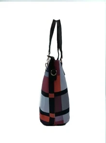 6入組彩塊肩袋套裝時尚手提袋套裝，女士辦公室工作人工皮革手提包套裝，彩塊手提包斜跨肩袋錢包多用途的學生新鮮人畢業生白領教師文具袋套，輕巧、便攜、大容量，商務休閒，適用於少女、女大學生，非常適合辦公室、學院、中學、高中學院、工作、商務、通勤、體育場館、運動、購物、假期 - 查看 3