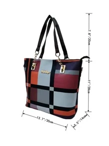 6入組彩塊肩袋套裝時尚手提袋套裝，女士辦公室工作人工皮革手提包套裝，彩塊手提包斜跨肩袋錢包多用途的學生新鮮人畢業生白領教師文具袋套，輕巧、便攜、大容量，商務休閒，適用於少女、女大學生，非常適合辦公室、學院、中學、高中學院、工作、商務、通勤、體育場館、運動、購物、假期 - 查看 5