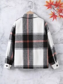 女孩格紋印花落肩袖夾克 - 彩色 - 查看 2