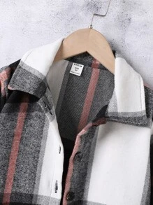 女孩格紋印花落肩袖夾克 - 彩色 - 查看 4