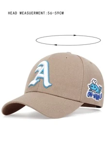 1頂男款哥德風格棒球帽，側邊設有字母和鯨魚刺繡圖案，適合街頭穿著 - 卡其色 - 查看 3