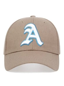 1頂男款哥德風格棒球帽，側邊設有字母和鯨魚刺繡圖案，適合街頭穿著 - 卡其色 - 查看 4