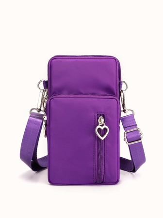 Yogodlns 霓虹紫愛心裝飾手機錢包錢包小袋單肩包手機殼套手機包手拿包
