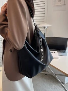 Waterproof,Lightweight,Business Casual Chain Decor Large Capacity Hobo Bag For Teen Girls Women College Students,Rookies & White-collar Workers Perfect for Office,College,Work ,Business,Commute,Outdoors, Travel, Outings - Black - View 1