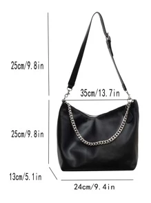 Waterproof,Lightweight,Business Casual Chain Decor Large Capacity Hobo Bag For Teen Girls Women College Students,Rookies & White-collar Workers Perfect for Office,College,Work ,Business,Commute,Outdoors, Travel, Outings - Black - View 3