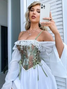 Apperloth A 1 Miếng Áo nịt ngực Top Mô hình hoa Lỗ Coa dây Bandana Hem - Nhiều màu - Xem 3