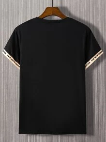 Manfinity Homme 男士T恤合身圓領短袖標語T恤休閒夏季針織上衣 - 黑色 - 查看 2