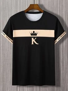 Manfinity Homme 男士T恤合身圓領短袖標語T恤休閒夏季針織上衣 - 黑色 - 查看 3