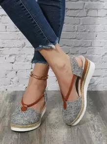 Colorblock Slingback Espadrille Wedge Court Shoes - Light Grey - View 1