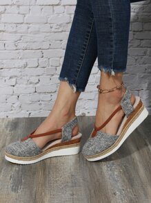 Colorblock Slingback Espadrille Wedge Court Shoes - Light Grey - View 2
