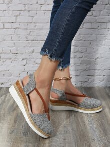 Colorblock Slingback Espadrille Wedge Court Shoes - Light Grey - View 3