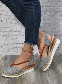 Colorblock Slingback Espadrille Wedge Court Shoes - Light Grey - View 4