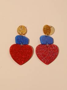 2pcs Heart Drop Earrings - Multicolor - View 2