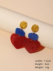 2pcs Heart Drop Earrings - Multicolor - View 3