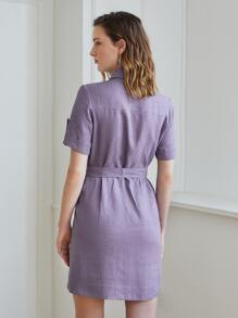 MOTF PREMIUM 100%亚麻腰帶襯衫連衣裙