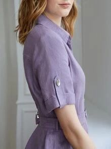 MOTF PREMIUM 100%亚麻腰帶襯衫連衣裙