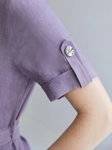 MOTF PREMIUM 100%亚麻腰帶襯衫連衣裙