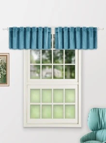 Plain Pom Pom Decor Single Panel Curtain - Blue - View 4