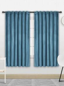 Plain Pom Pom Decor Single Panel Curtain - Blue - View 7